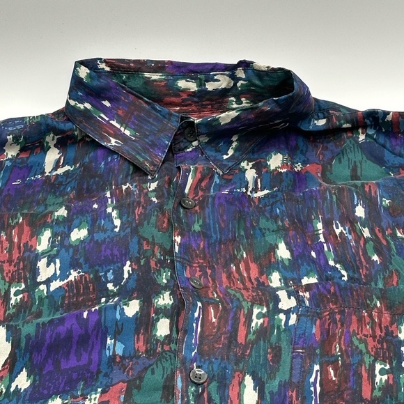 Robert Stock Shirt Men’s Large 100% Silk Vintage 90s Abstract Short Sleeve - Picture 3 of 8